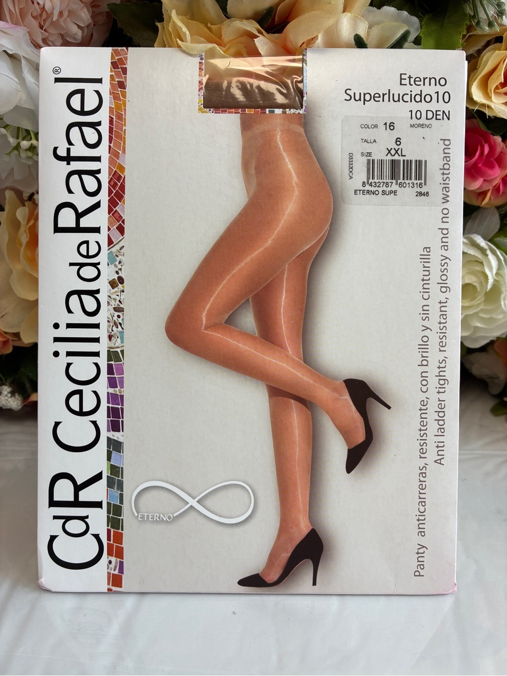 Cecilia de Rafael Eterno Superlucido 10 Sheer Glossy Tights Moreno XXL Waistless